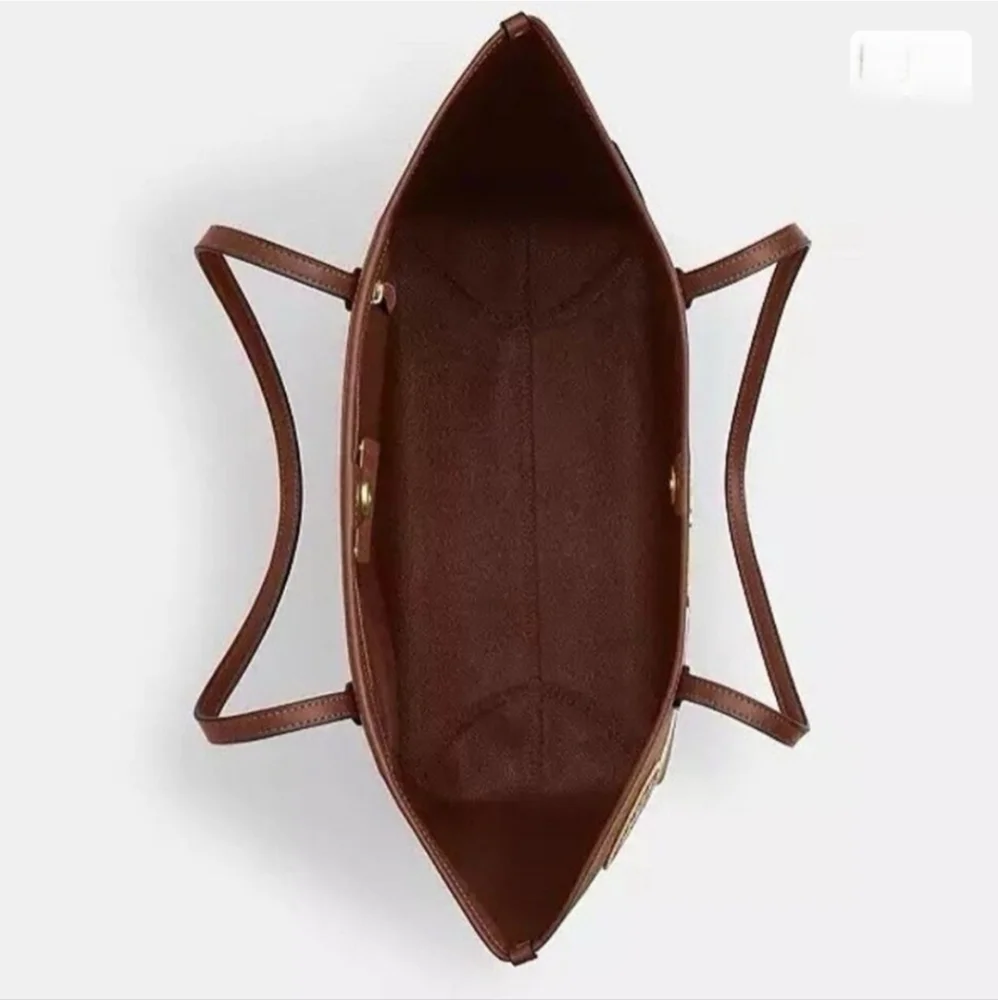 Coach x Peanuts City Tote with Snoopy, Lucy, Charlie Brown Patches Tan & Khaki - Picture 14 of 15